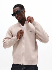 SUMWON Cárdigan con cremallera y cuello alto para otoño e invierno - Caqui - Ver 4