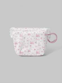 ROMWE Kawaii Monedero portátil mini con lazo de encaje blanco, patrón de cerezas, estuche para auriculares 1101550 - Blanco - Ver 2