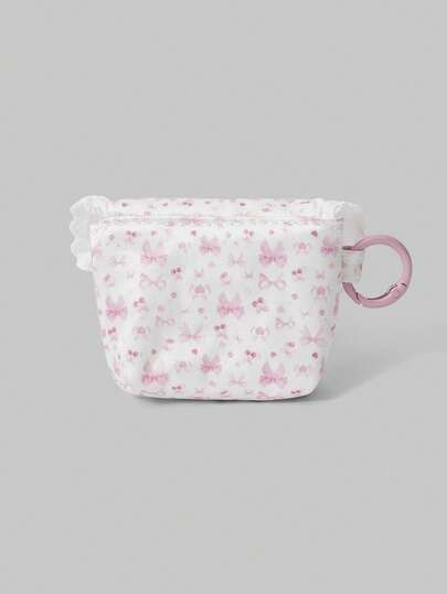 Kawaii Porte-monnaie, étui pour écouteurs, porte-clés mini portable avec motif de cerise et nœud en dentelle blanche 1101550