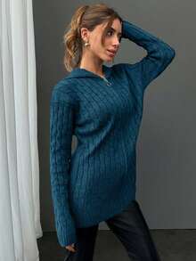 EURMUSE Cardigan With Hoodie Detail And Special Pattern + 350 - Cadet Blue - View 5