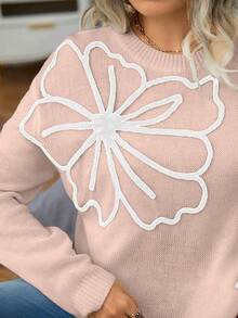 Calvaya Áo len chui đầu cổ tròn in họa tiết đồ họa cỡ lớn thường ngày - Hồng - Xem 6