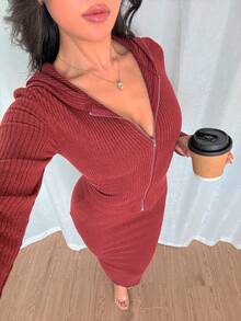 Chiquease 2 Stücke Damen Lässig Everyday Passende Gerippte Strick Strickjacke und Rock Set, Slim Fit, Herbst/Winter - Rot - Übersicht 8