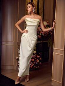 MOTF Soiréza WOMEN'S PLEATED BANDEAU COCKTAIL DRESS - Apricot - View 5