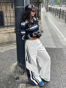 Coolane Women's Fall/Winter Concert Rave Streetwear Vintage Homecoming White Wide Leg Pants - White - View 5