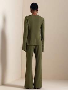 Lyxana Bell Sleeve Shirt & Flared Pants Set With Metal Decor - Army Green - View 2