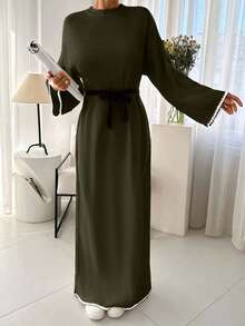 EURMUSE Pullover Sweater Dress Hem And Sleeve Detail+ 478 - Army Green - View 7