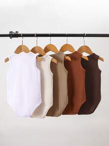 SHEIN Playful Pals 5件套新生男宝宝可爱暖色调连体衣，适合外出、度假、节日、春夏穿着 - 彩色 - 查看 2