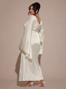 SHEIN BAE Apricot-farbenes Kleid in Große Größen mit weiten Ärmeln und offenem Rücken, elegantes Kleid - Aprikosenfarben - Übersicht 2