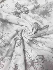 SHEIN Women's Butterfly Print Hooded Long Sleeve Zip-Up Sweatshirt Sweatshirt - White - View 5