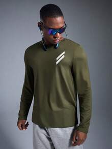 DRIFTMERE 男士休闲条纹印花长袖T恤，秋季款，特别适合春夏季健身穿着 - 深灰色 - 查看 1