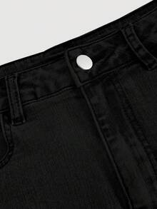 SHEIN MOD Falda vaquera de unicolor, de moda casual y versátil con presillas para cinturón para mujer