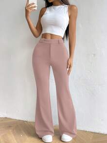 SHEIN Unity Pantalones casuales de unicolor para mujer - Rosa Pálido - Ver 4