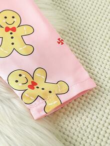 Christmas Family Matching,Girls Gingerbread Christmas Pajama Set, Long Sleeve Top And Pants, Cute Holiday Loungewear, Autumn/Winter Christmas Pajamas ,Tween Girl Pajamas Fall&Winter Clothings - Pink - View 7