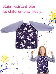 1/2pcs Kids Art Smocks Dinosaur Painting Apron For Children Waterproof Artist Smock With Long Sleeve And 3 Pockets For Age 3-8 Years - Multicolor - View 10
