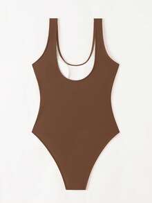 Swim Chiccia 1pc Women's Solid Color One Piece Swimsuit For Beach/Resort For Summer Beach Vacation - Coffee Brown - View 4