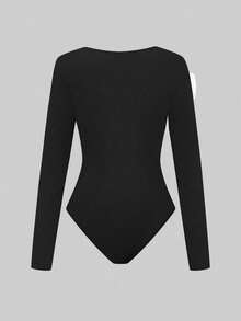 SHEIN Clasi 女式标准尺码圆领束腰花卉装饰优雅修身紧身衣 - 黑色 - 查看 2