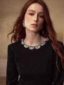 MOTF PREMIUM RHINESTONE DETAIL PUFFBALL HEM DRESS