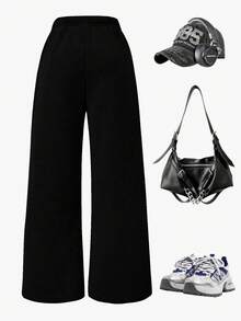 Sparklyn 女童蝴蝶数字印花休闲宽松褶皱羊毛运动裤，适合秋冬季校服