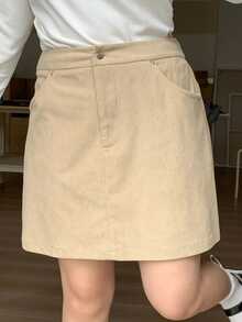 Dazy Plus Dicke, solide Cord-Rock mit Sicherheitsshorts, kurzer gerader Schnitt, Damen in Große Größen, Herbst/Winter