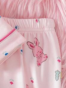 Baby Girl 2pcs Pajamas Set, Cute Rabbit & Bear Print Pink Long Sleeve Top And Casual Pants, Sleepwear - Pink - View 3