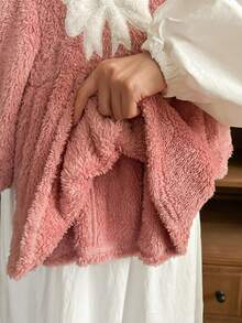 LMoss Kids Sukienka z dzianiny dla dziewczynki, z kapturem, podszewką termiczną, kolorowymi blokami, haftowana, swobodna