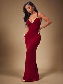 Radiana 大码女士性感优雅金属扣露背紧身红色连衣裙/情人节低背连衣裙，红色露背连衣裙，适合宴会、盛宴、晚宴、舞会、都市、百搭、性感办公室女郎、邮轮装、复古、节日、音乐会、嘉年华、郊游、层次丰富的场合、假日、约会之夜、聚会、生日、单身派对、鸡尾酒会、正式活动、端庄、时尚、夜店、可爱、休闲、外出，凸显身材，修饰身形，勾勒优美曲线，性感长裙 - 紅色 - 查看 5