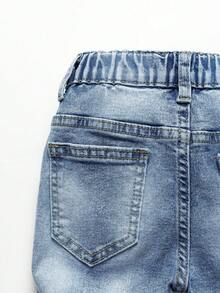 SHEIN 男童中度水洗弹力腰牛仔裤 - 水鴨藍 - 查看 5