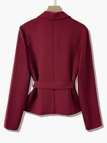 GlowEve Veste régulière pour femmes à col rabattu, taille cintrée, manches longues, couleur unie et élégante, pour l'automne - Rouge foncé - Voir 2