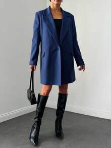 EURMUSE 翻領線條西裝外套 - 寶藍色 - 查看 4