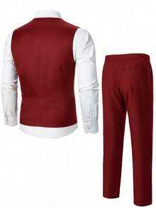 SHEIN 3pcs Tween Boy Casual Gentleman Outfit - Vest, Shirt, Shorts With Bowknot, Suitable For Commuting, School, Daily Casual Wear, Spring/Summer, Also Suitable For Wedding, Birthday Party, Christmas Christmas Christmas Christmas Red Christmas Autumn Winter Clothes For Girls - Red - View 8