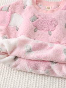 Cozy Pixies Set de 2 piezas con sudadera de cuello redondo de manga larga y pantalón jogger de cintura elástica con estampado floral para niña joven - Rosa - Ver 7