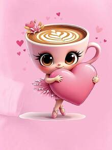 Elladie kids Fall Sets Young Girls Casual Fashion Creative Personalized Fresh Minimalist Cute Kawaii Cup Ballet Girl Heart Shaped Pattern Print Casual Long Sleeve T-Shirt And Leggings Suit, Comfortable Outfit Suitable For Autumn/Winter Young Girls Atmosphere Wear - Multicolor - View 5