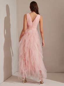 Enchnt 女士优雅雪纺 V 领高开衩无袖派对连衣裙，适合夏季晚会和派对 - 粉色 - 查看 7