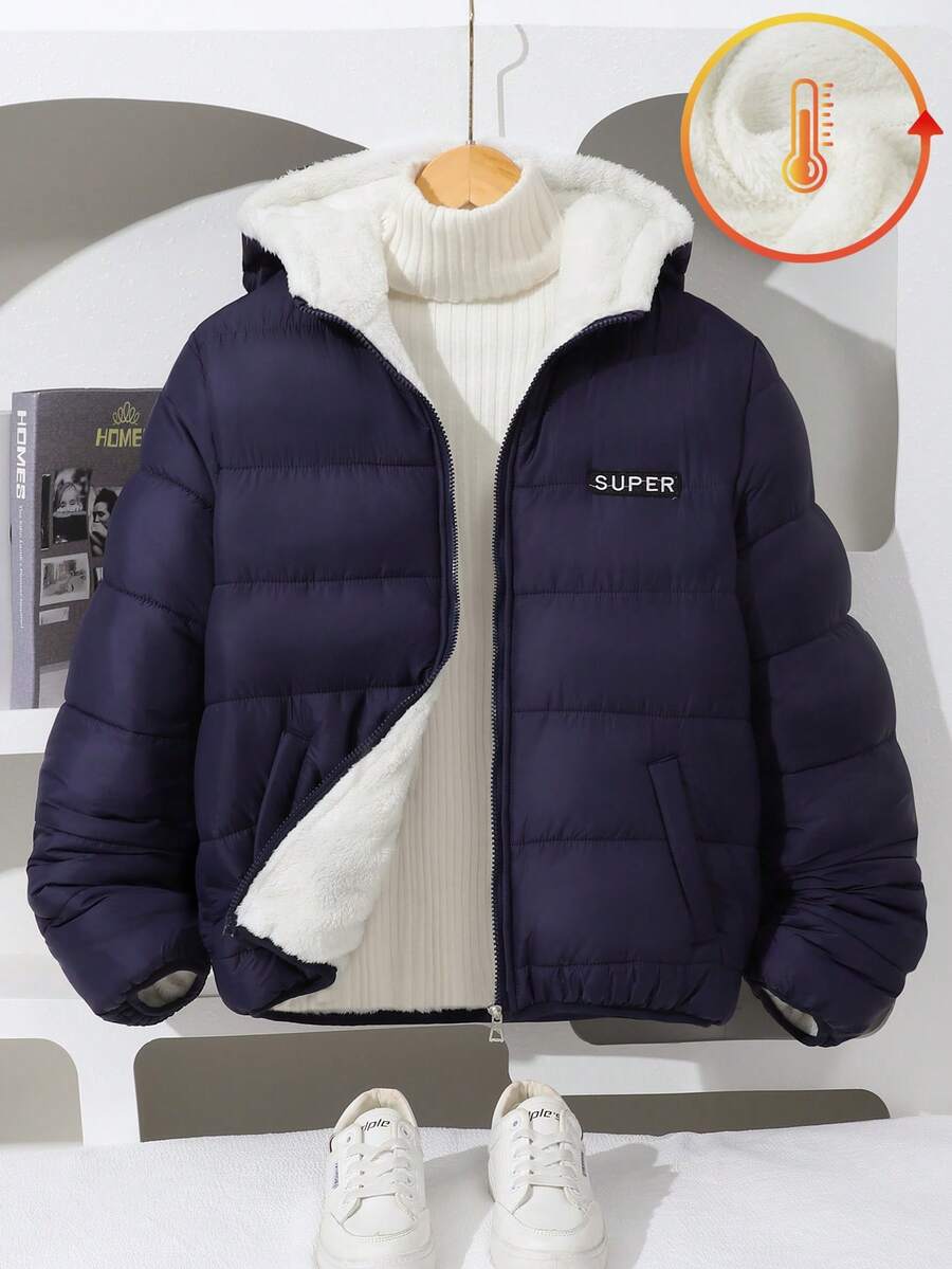 Quilted Lightweight Padded Coat For Teenage Boys, Fashionable Casual Winter - Navy Blue - View 1