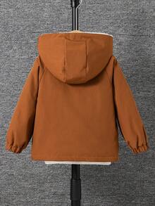 SHEIN Jungen Einfarbige Kapuzenjacke, eine bequeme Oberbekleidung, die sich für Kleine Jungen im Alter von 4-7 Jahren zum Tragen im Herbst, Frühling und Winter eignet, thermisch gefüttert