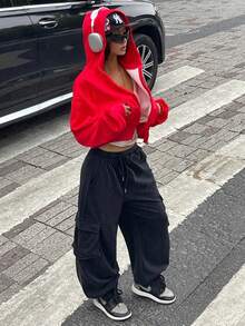 Coolane Women's  Fall/Winter Streetwear Y2K Vintage Punk Dirty  Big Pocket  Grey Cuffed Pants - Grey - View 4