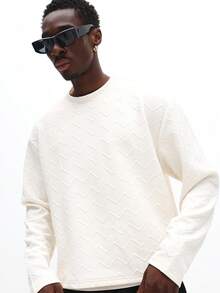 SUMWON 粗针织圆领长袖套头毛衣冬季休闲针织纹理毛衣 - 米色 - 查看 6