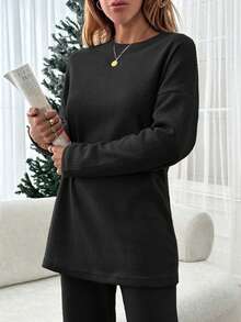 EURMUSE Women Beige Wide Leg And Top Two Pieces - Black - View 6