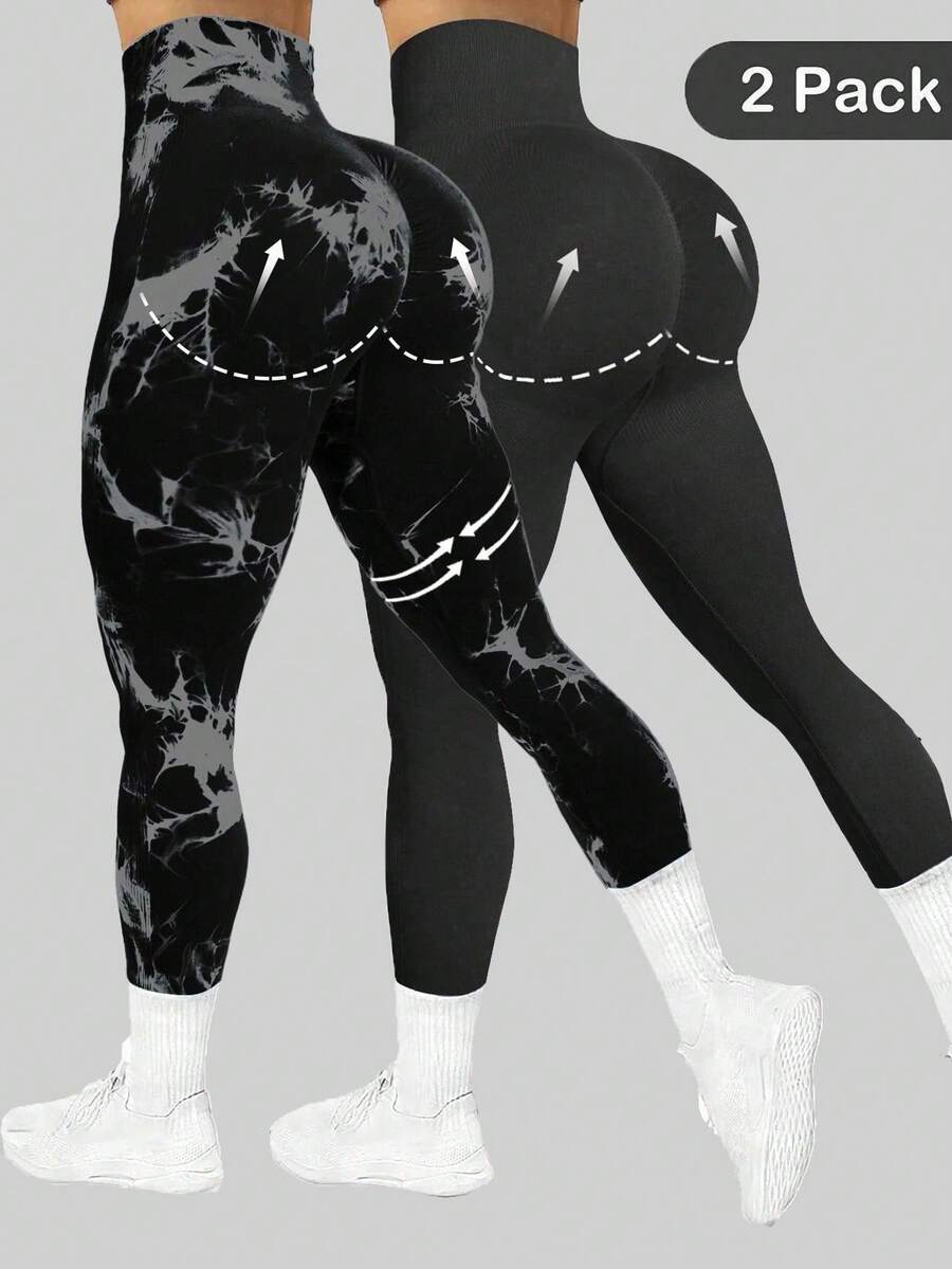 SHEIN Velisys 女式高腰褶皱日常健身紧身裤 - 彩色 - 查看 1