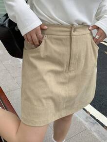 Dazy Plus Dicke, solide Cord-Rock mit Sicherheitsshorts, kurzer gerader Schnitt, Damen in Große Größen, Herbst/Winter