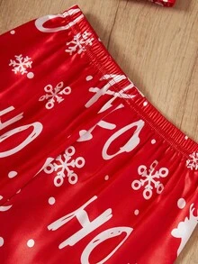 SHEIN Girls' Red And White Christmas Penguin & Candy Cane Print Fleece Pajama Set,Cute Autumn Winter Casual Comfortable 2 Pieces Matching Family Pajamas - Red - View 8