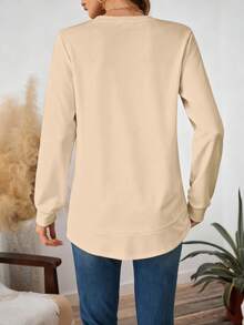 SHEIN LUNE 女士休闲爱心豹纹印花卡其色圆领长款加厚卫衣，适合秋冬季穿着