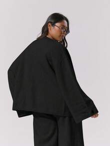 MUSERA Plus Size Boxy Fit Cuff Detail Button Down Fluffy Knit Cardigan Cute Sexy Streetwear Night Out Curve Spring Sweater - Black - View 4