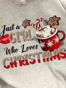 SHEIN 女士圣诞字母印花落肩卫衣 - 淺灰色 - 查看 5