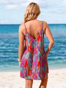 Sylviya 女士休闲度假彩色扎染印花迷你连衣裙，适合春夏季度假