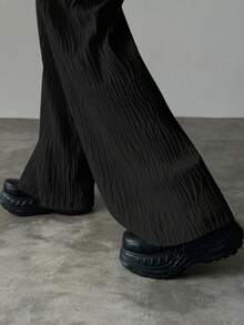 FRIFUL Quần ống đứng vải họa tiết trơn màu tối giản dành cho nữ - màu đen - Xem 5