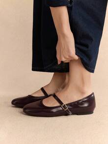 Rosivie 法式优雅通勤圆头系带编织平底女鞋 - 巧克力棕 - 查看 2