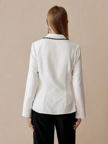 Chiquease Camisa ajustada con botones y bordados para mujer, adecuada para la oficina, fiestas y uso casual - Blanco - Ver 2
