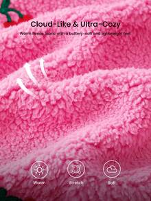 LUVLETTE 冬季基础款柔软保暖女士睡衣粉色樱桃连帽短外套内衣外穿圣诞节新年睡衣款式2025 - 粉色 - 查看 5