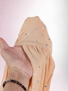 Amplova Rochie mini sexy de petrecere cu imprimeu floral din plasă cu strasuri, fără spate, cu halter - Caisă - Vizualizare 8